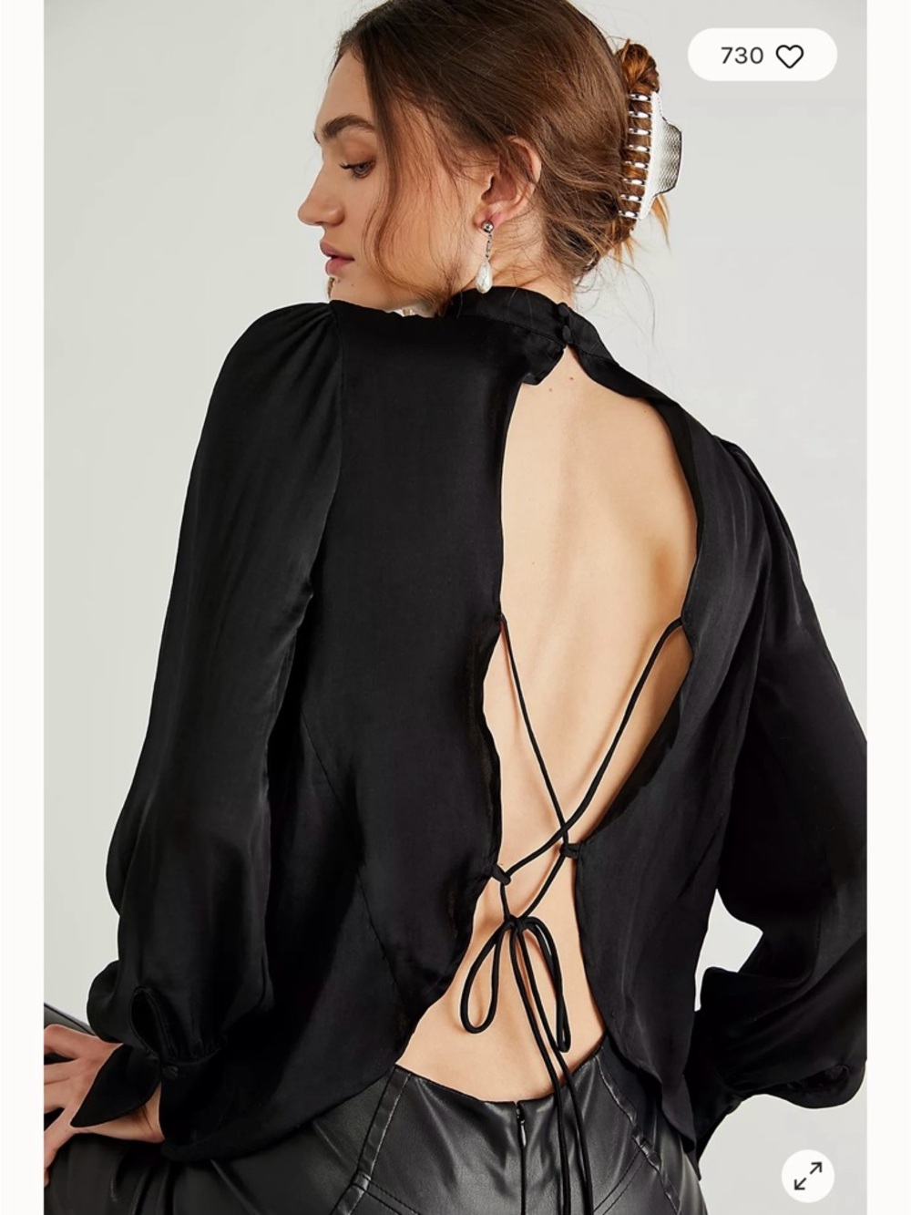 Free People Women’s Black Fiona Backless Lace UP‎ Top Blouse XS Mock Neck